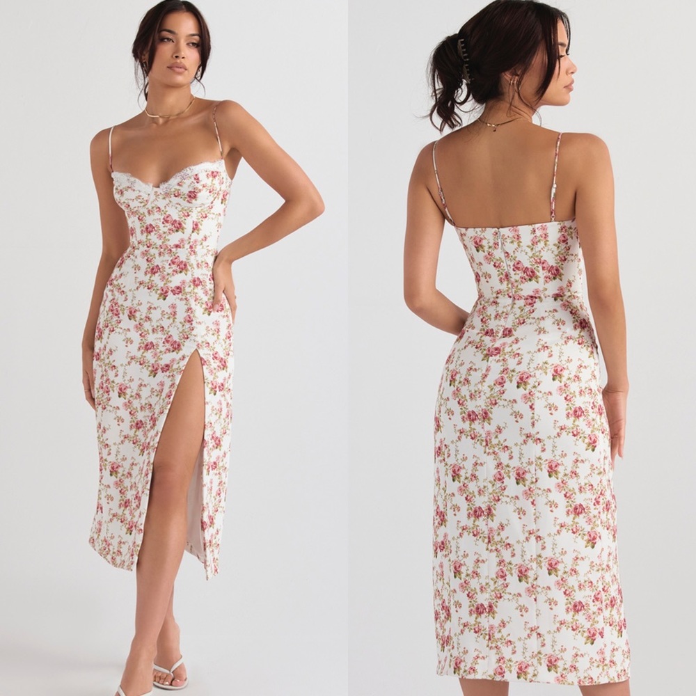 House of CB Charlotte rose print corset midi dress size small